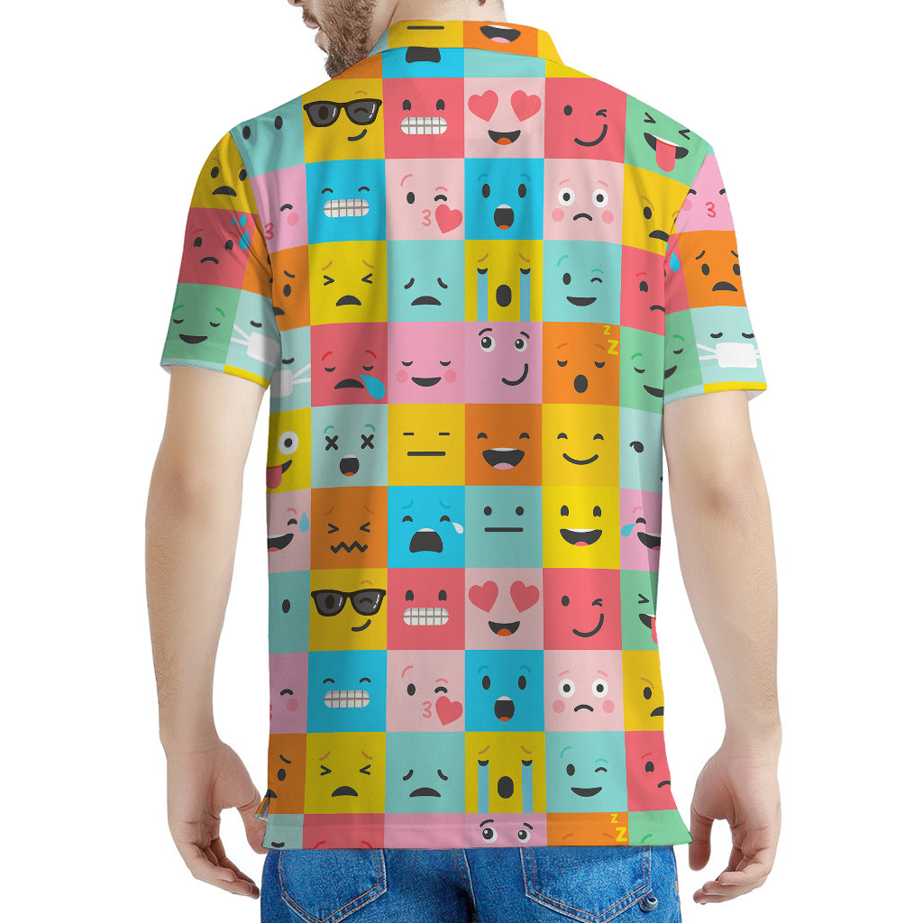 Colorful Emoji Pattern Print Men's Polo Shirt