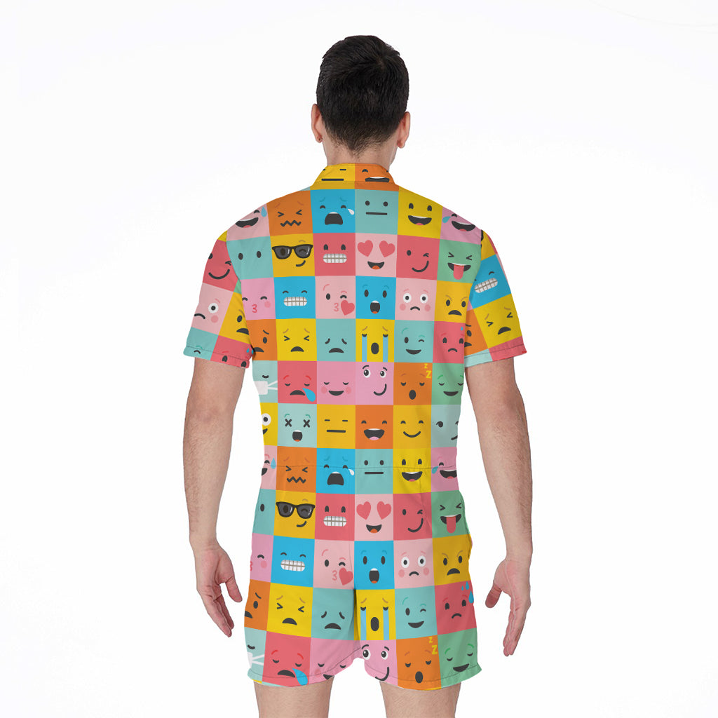 Colorful Emoji Pattern Print Men's Rompers