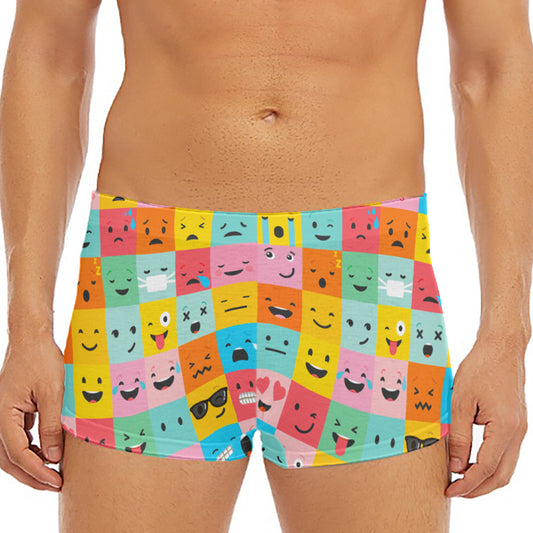 Colorful Emoji Pattern Print Men's Short Boxer Briefs