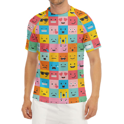 Colorful Emoji Pattern Print Men's Short Sleeve Rash Guard