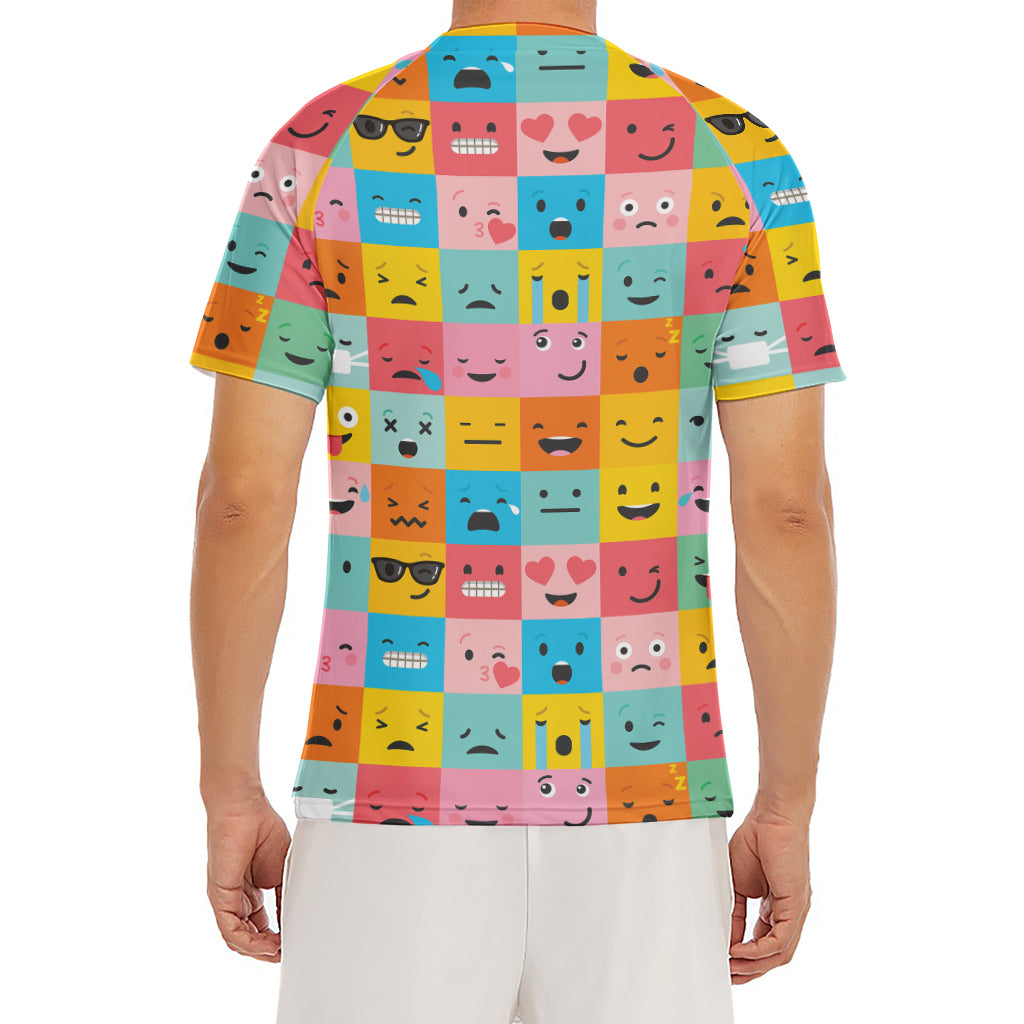 Colorful Emoji Pattern Print Men's Short Sleeve Rash Guard