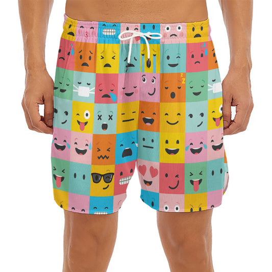 Colorful Emoji Pattern Print Men's Split Running Shorts
