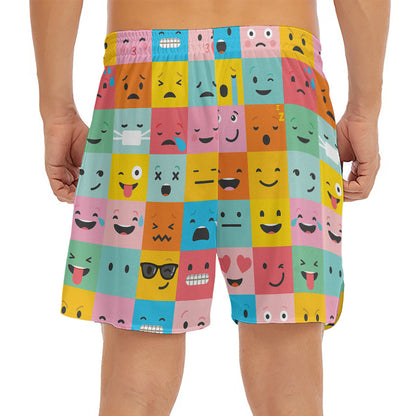 Colorful Emoji Pattern Print Men's Split Running Shorts