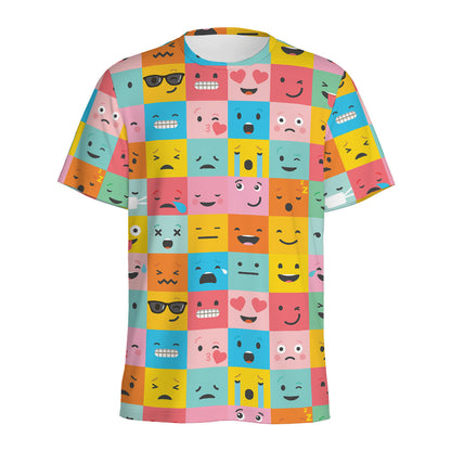 Colorful Emoji Pattern Print Men's Sports T-Shirt