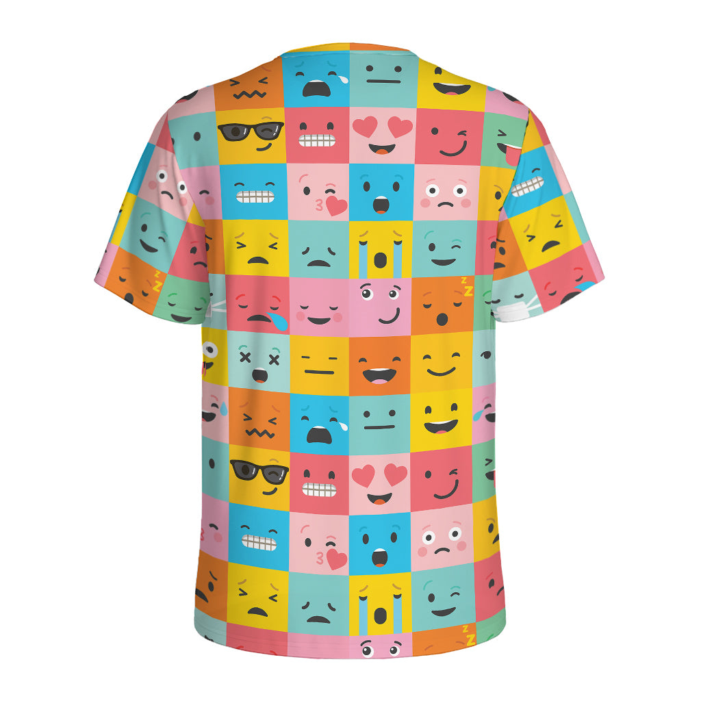Colorful Emoji Pattern Print Men's Sports T-Shirt