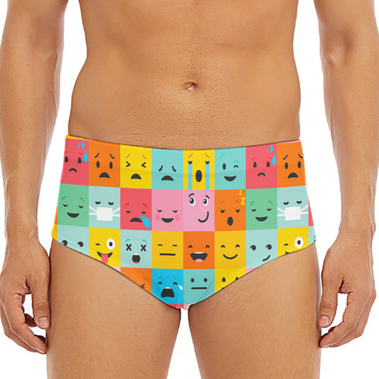 Colorful Emoji Pattern Print Men's Triangle Swim Briefs