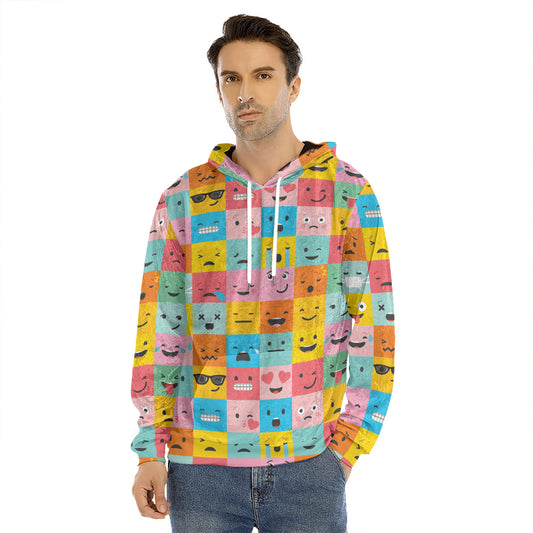 Colorful Emoji Pattern Print Men's Velvet Pullover Hoodie