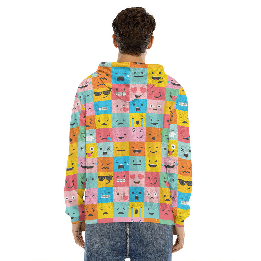 Colorful Emoji Pattern Print Men's Velvet Pullover Hoodie