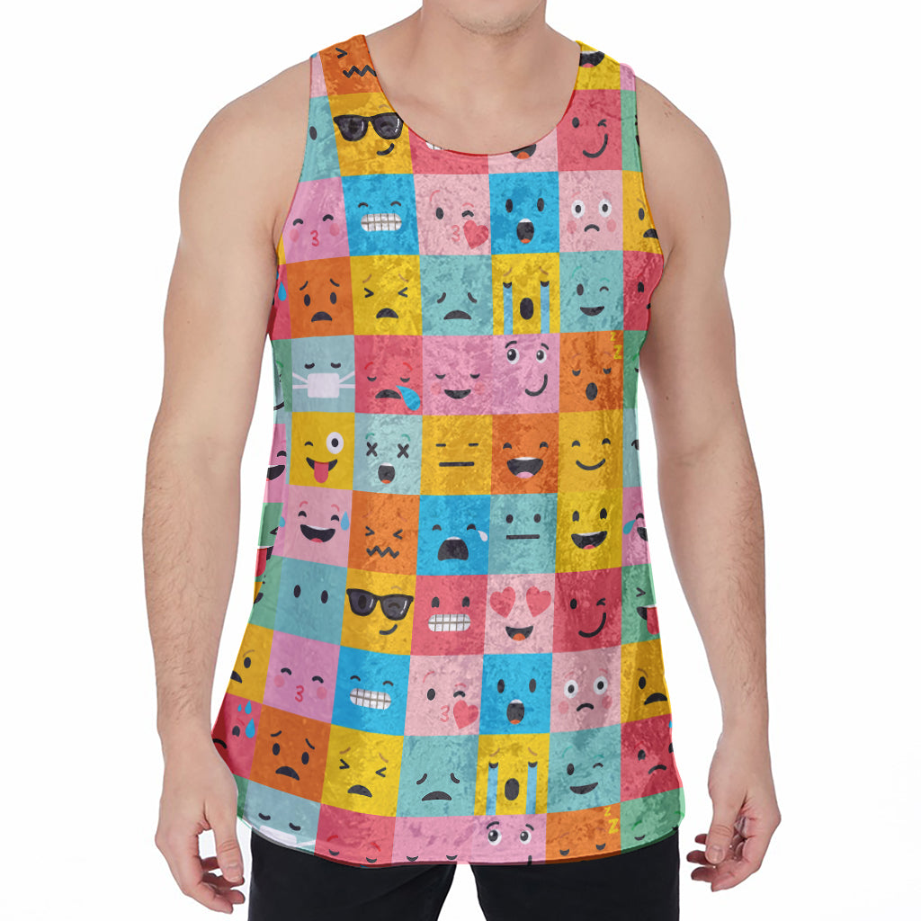 Colorful Emoji Pattern Print Men's Velvet Tank Top