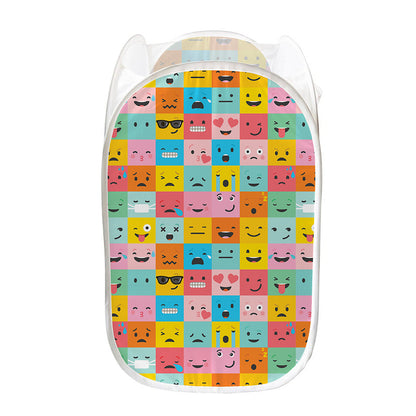 Colorful Emoji Pattern Print Mesh Laundry Hamper