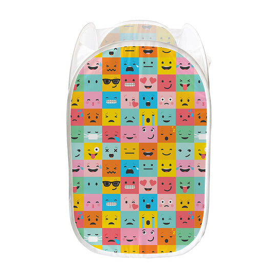 Colorful Emoji Pattern Print Mesh Laundry Hamper