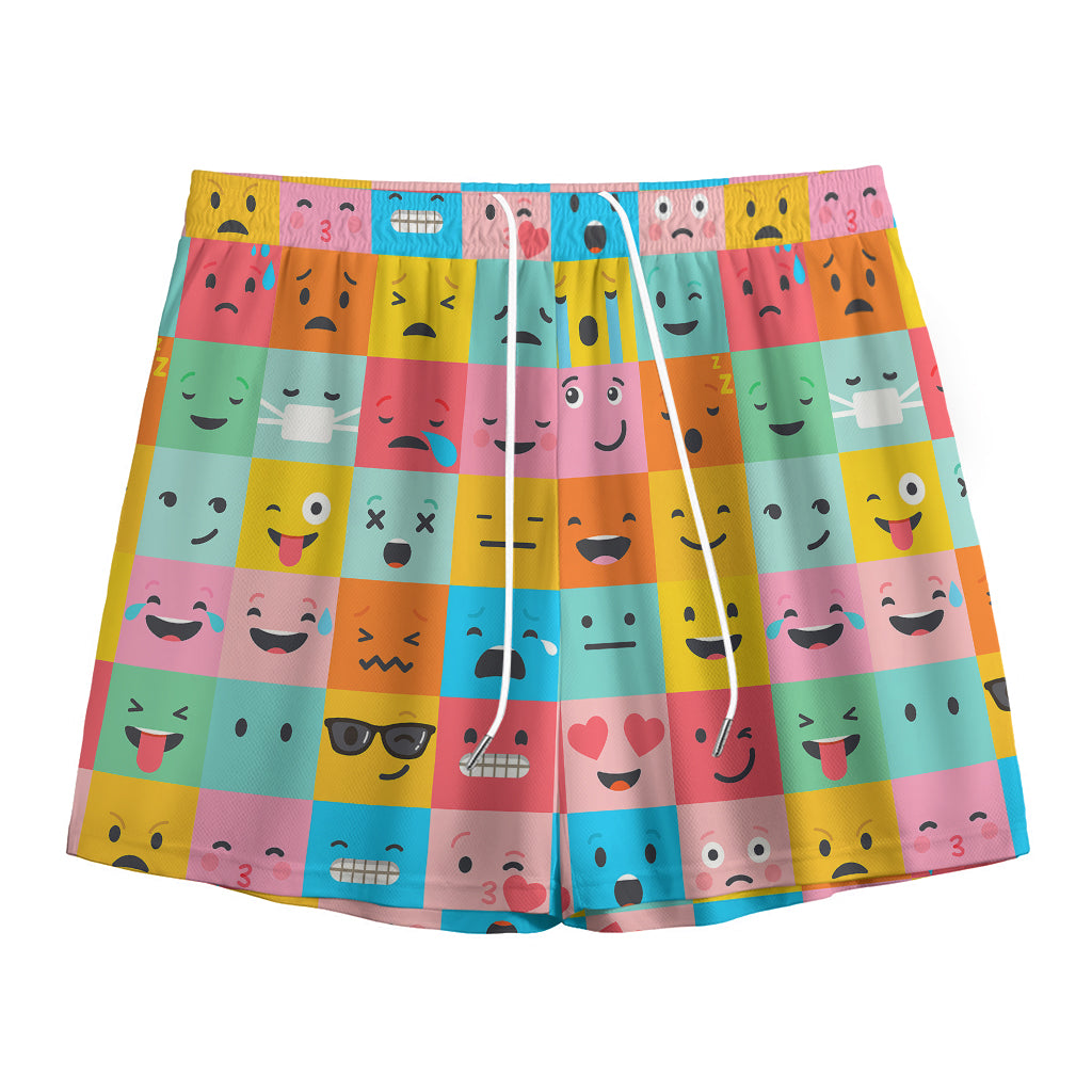 Colorful Emoji Pattern Print Mesh Shorts