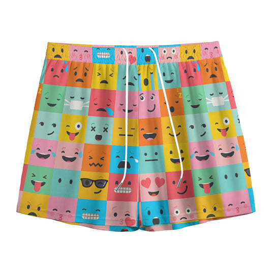 Colorful Emoji Pattern Print Mesh Shorts