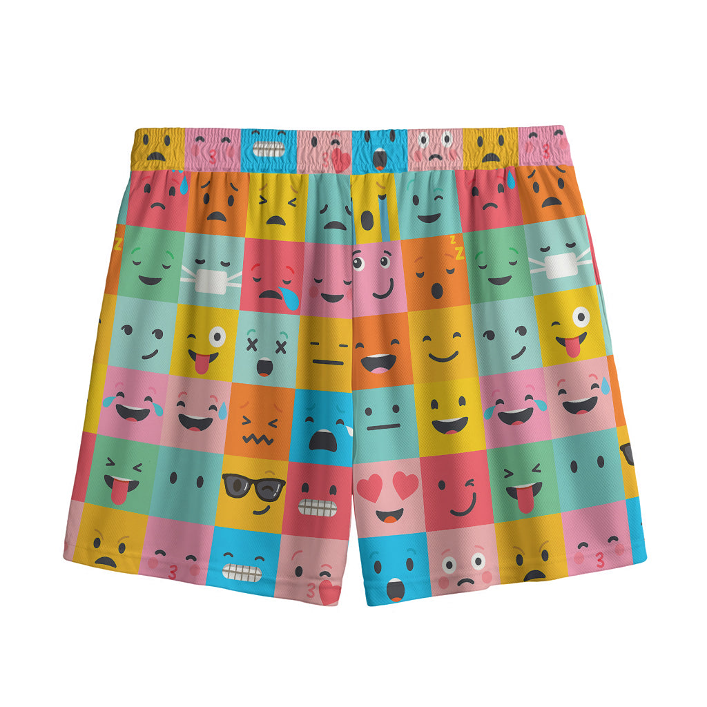 Colorful Emoji Pattern Print Mesh Shorts