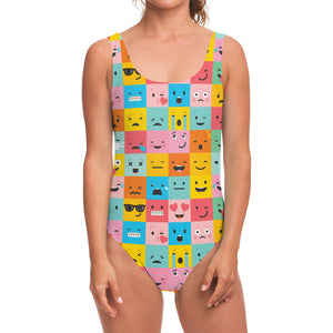 Colorful Emoji Pattern Print One Piece Swimsuit