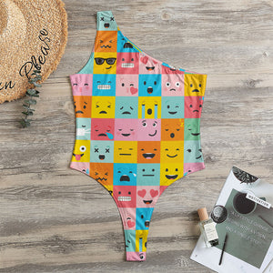 Colorful Emoji Pattern Print One Shoulder Bodysuit