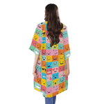 Colorful Emoji Pattern Print Open Front Beach Cover Up