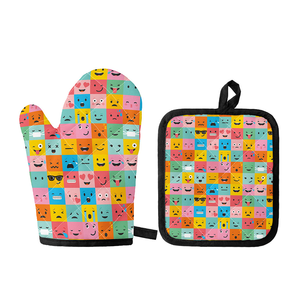 Colorful Emoji Pattern Print Oven Mitt And Pot Holder Set