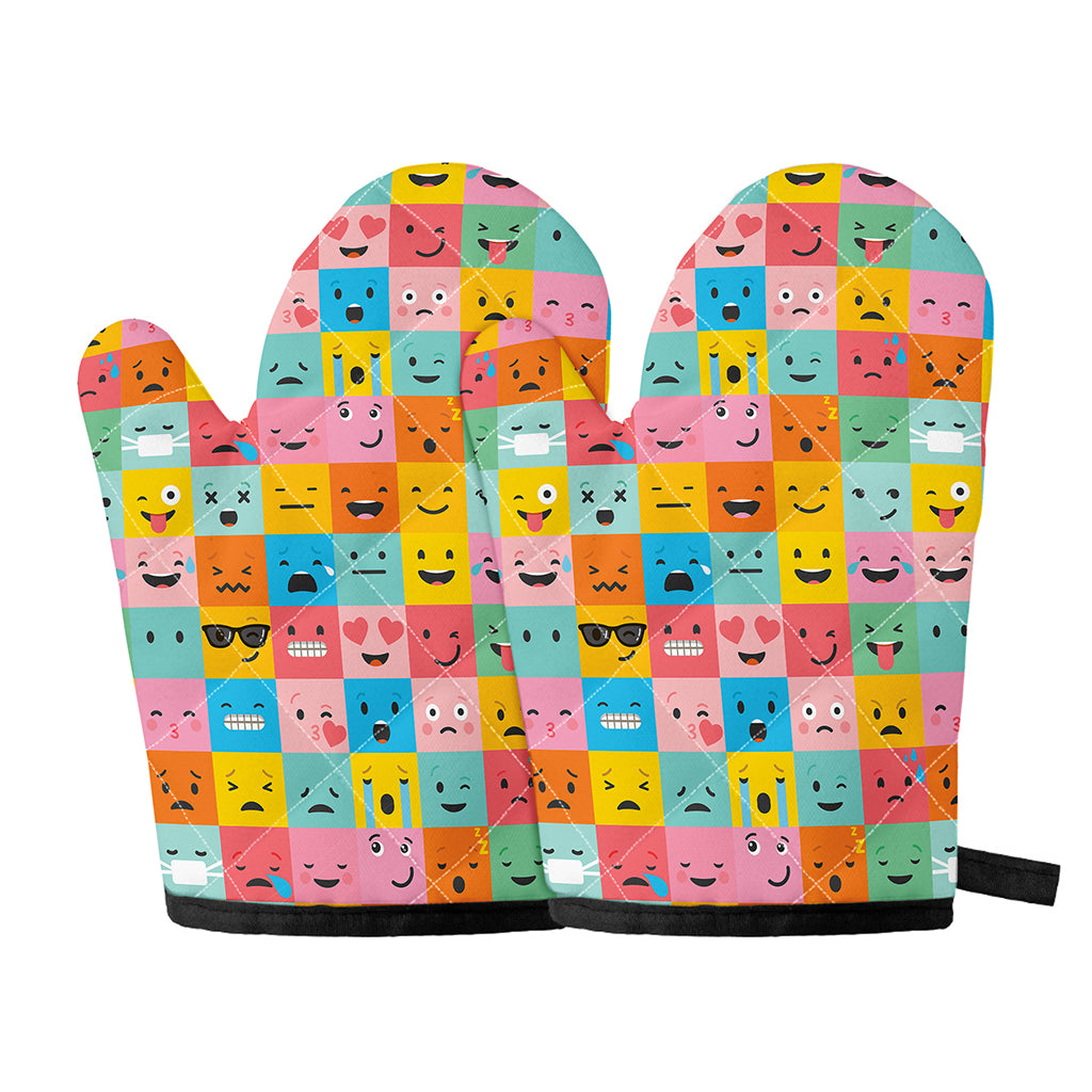 Colorful Emoji Pattern Print Oven Mitts