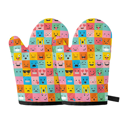 Colorful Emoji Pattern Print Oven Mitts