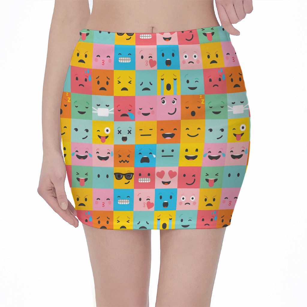 Colorful Emoji Pattern Print Pencil Mini Skirt