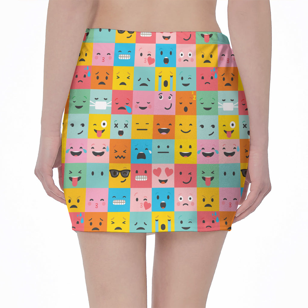 Colorful Emoji Pattern Print Pencil Mini Skirt