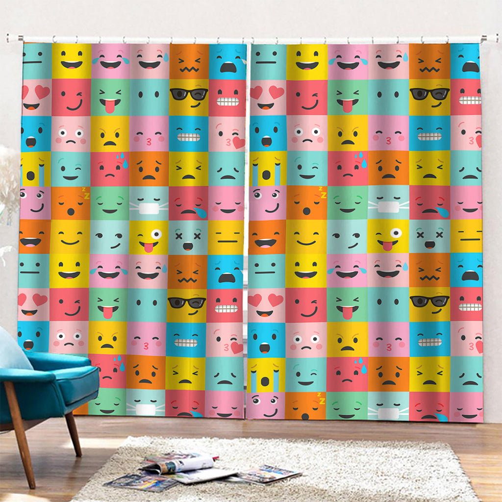 Colorful Emoji Pattern Print Pencil Pleat Curtains