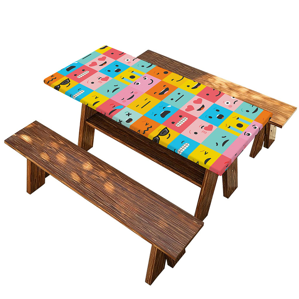 Colorful Emoji Pattern Print Picnic Table Cover