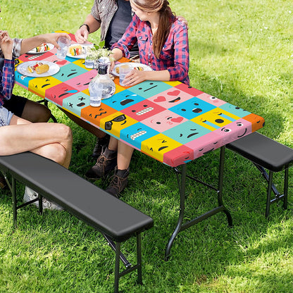 Colorful Emoji Pattern Print Picnic Table Cover