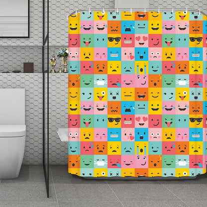 Colorful Emoji Pattern Print Polyester Shower Curtain