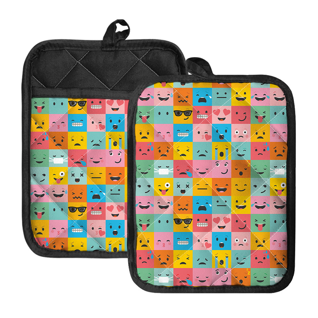 Colorful Emoji Pattern Print Pot Holders With Pocket