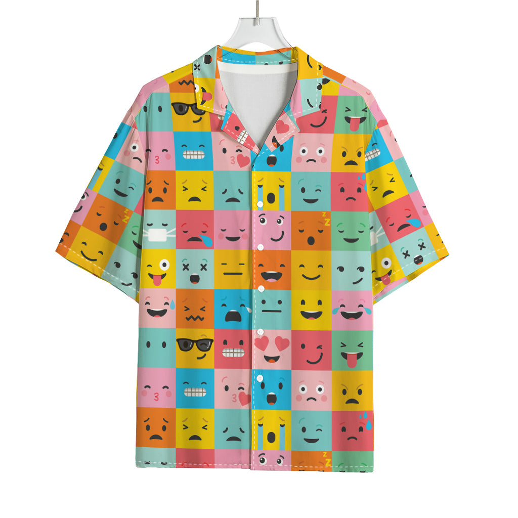 Colorful Emoji Pattern Print Rayon Hawaiian Shirt