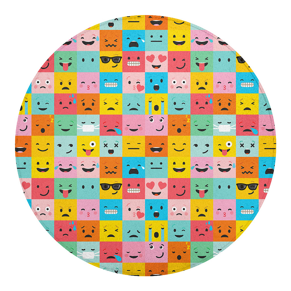 Colorful Emoji Pattern Print Round Blanket