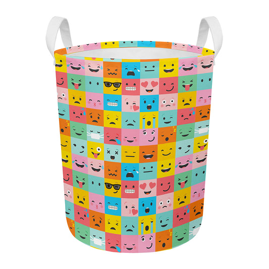 Colorful Emoji Pattern Print Round Laundry Basket