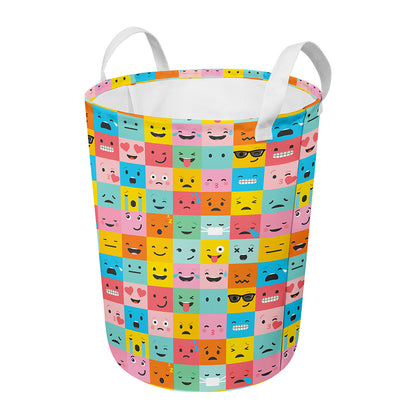 Colorful Emoji Pattern Print Round Laundry Basket