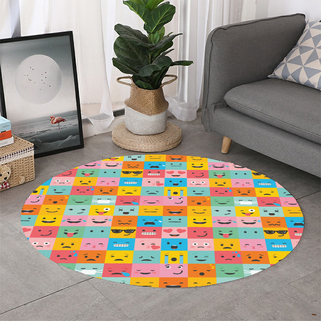 Colorful Emoji Pattern Print Round Rug