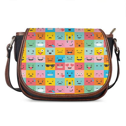Colorful Emoji Pattern Print Saddle Bag