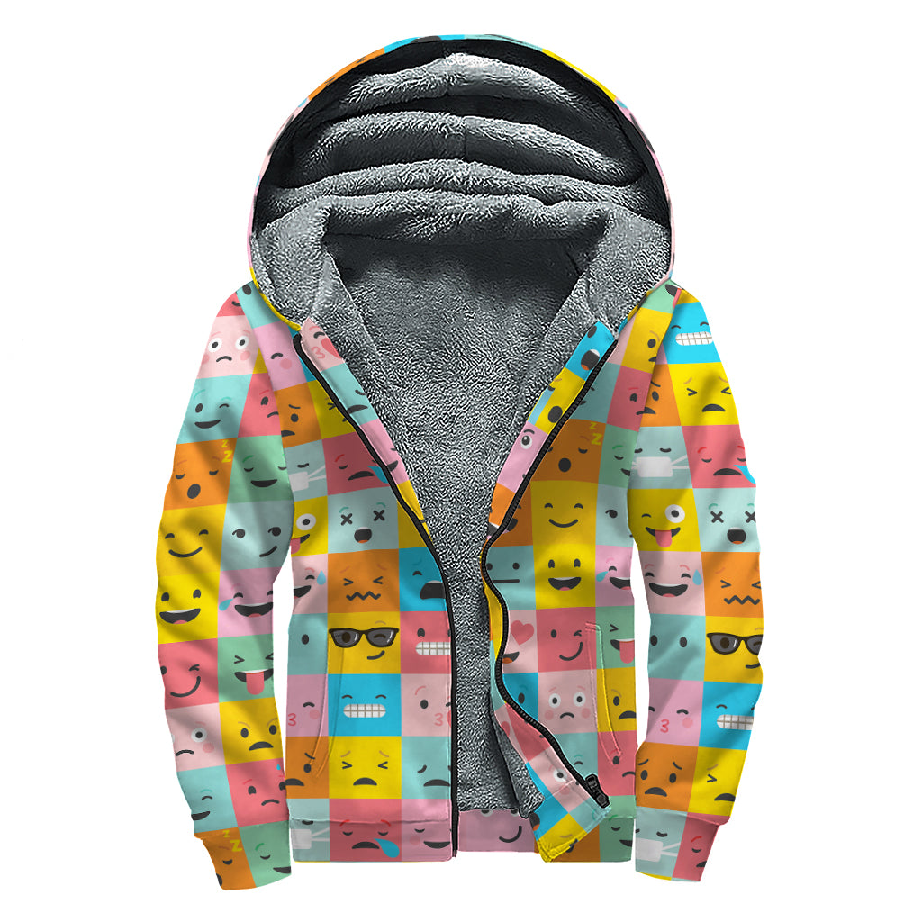 Colorful Emoji Pattern Print Sherpa Lined Zip Up Hoodie