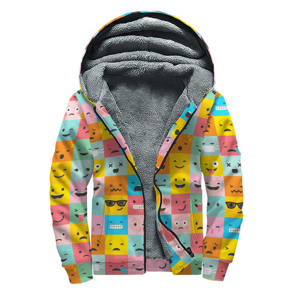 Colorful Emoji Pattern Print Sherpa Lined Zip Up Hoodie