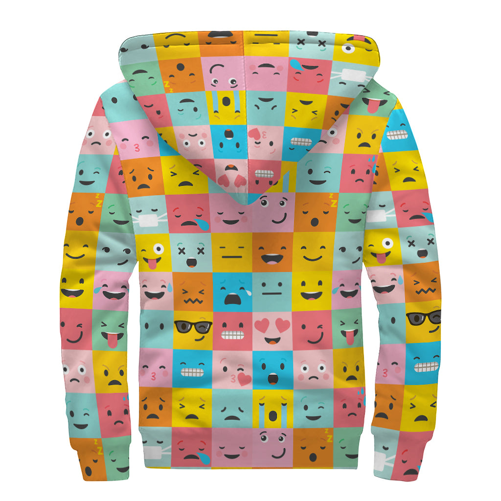 Colorful Emoji Pattern Print Sherpa Lined Zip Up Hoodie