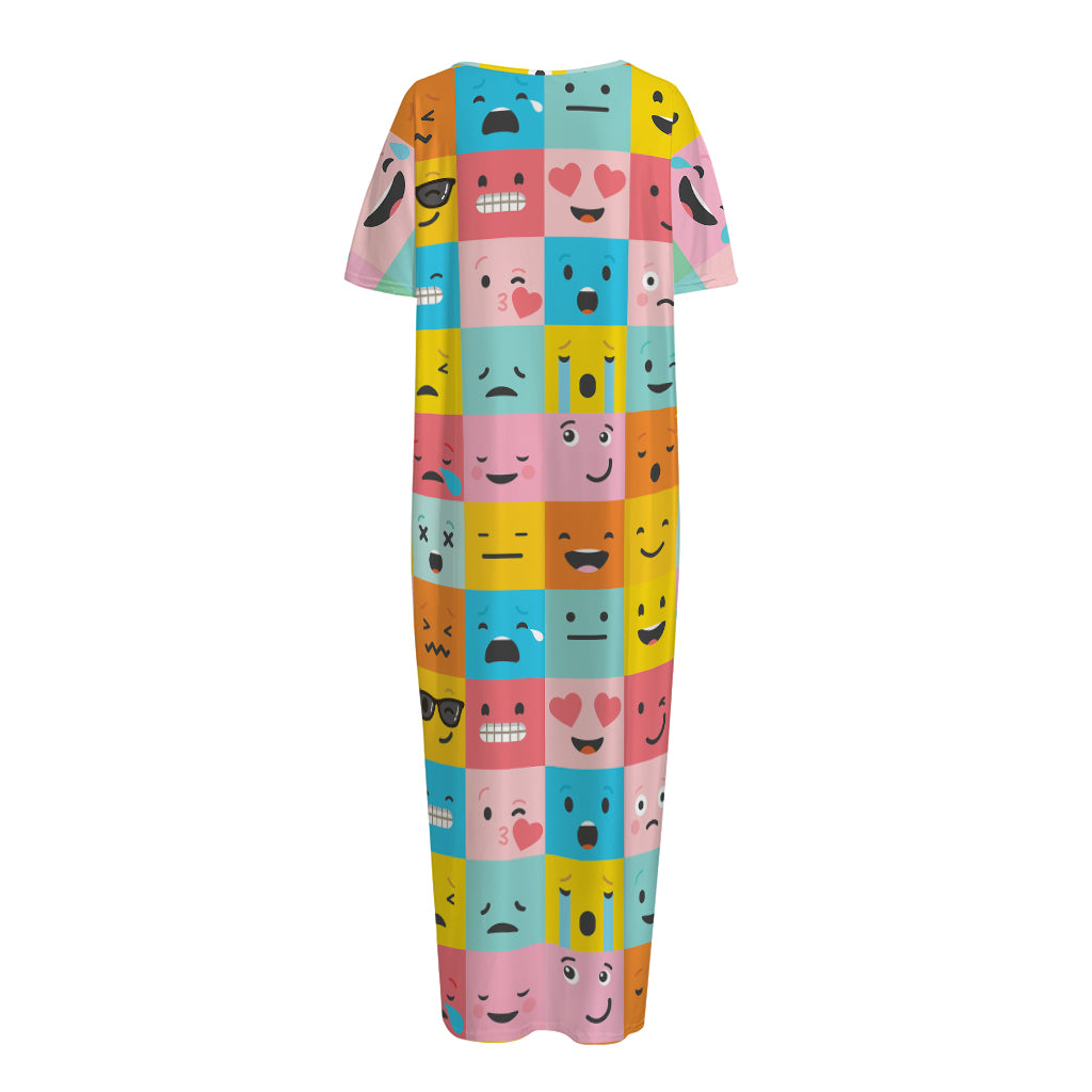 Colorful Emoji Pattern Print Short Sleeve Long Nightdress