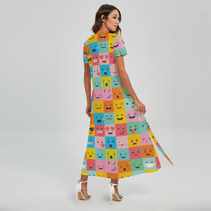 Colorful Emoji Pattern Print Short Sleeve Maxi Dress