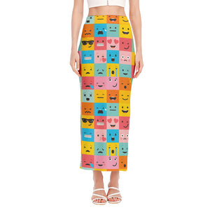 Colorful Emoji Pattern Print Side Slit Maxi Skirt