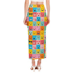 Colorful Emoji Pattern Print Side Slit Maxi Skirt