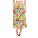 Colorful Emoji Pattern Print Side Slit Midi Skirt