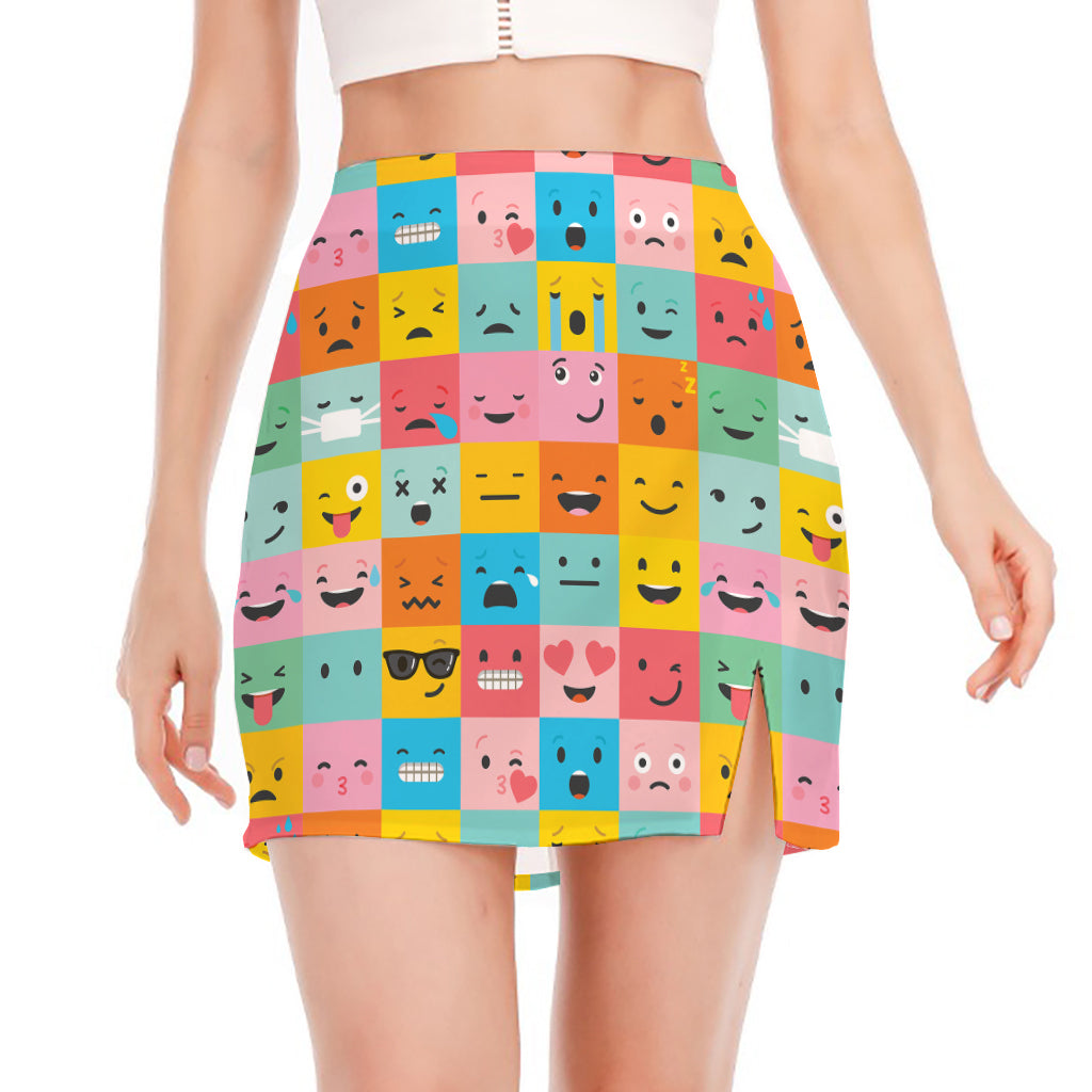 Colorful Emoji Pattern Print Side Slit Mini Skirt