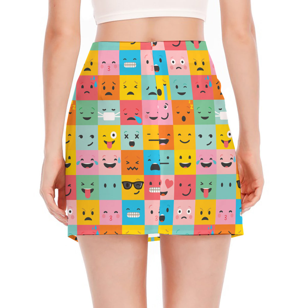 Colorful Emoji Pattern Print Side Slit Mini Skirt