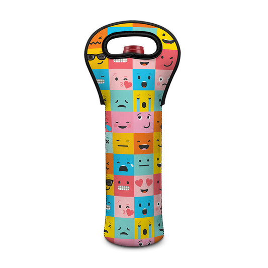 Colorful Emoji Pattern Print Single Neoprene Wine Tote