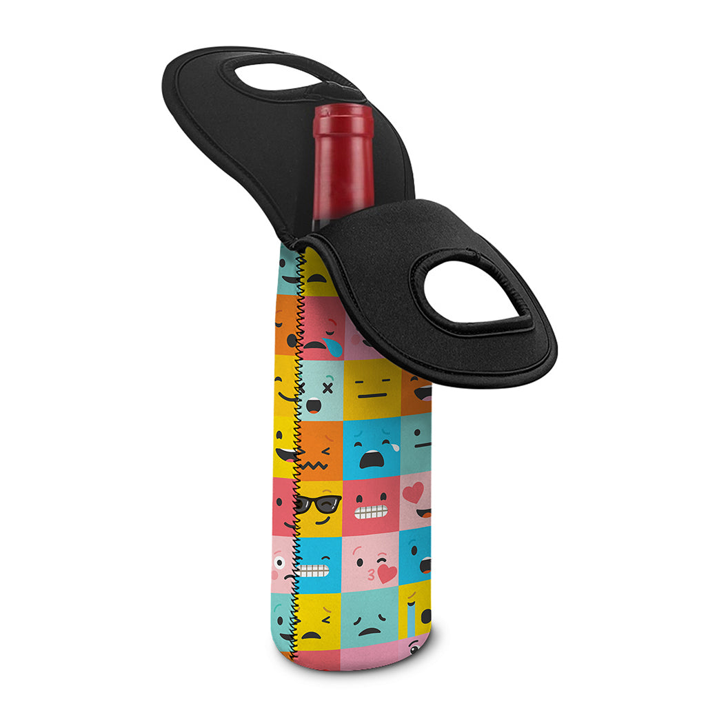 Colorful Emoji Pattern Print Single Neoprene Wine Tote