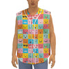 Colorful Emoji Pattern Print Sleeveless Baseball Jersey